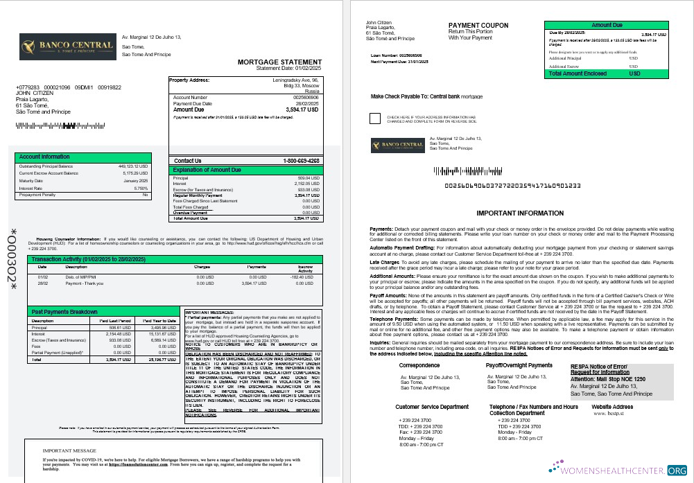Sao Tome and Principe Banco Central de S.Tome e Principe mortgage statement in Word 1 2